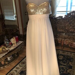 Sparkling GOLD And Champagne Flowing Gown By Christina Wu Occasions S 16